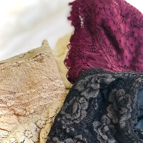 FREE PEOPLESLot of 2 Lace Maroon Burgundy Bralette Tan Strapless Bandeaus